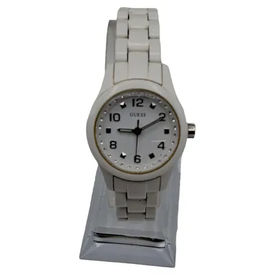 GUESS Damenuhr Keramik Weiß Strasssteine W65022L1 Armbanduhr
