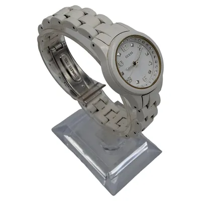 GUESS Damenuhr Keramik Weiß Strasssteine W65022L1 Armbanduhr