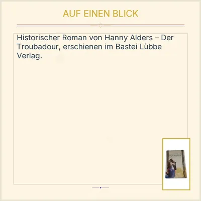 Der Troubadour - Hanny Alders - Historischer Roman Bastei Lübbe