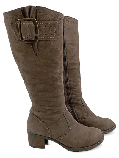Paul Green Damen Stiefel Leder Braun Gr. 37,5 Schnalle Kniehoch