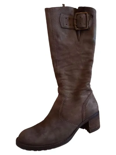 Paul Green Damen Stiefel Leder Braun Gr. 37,5 Schnalle Kniehoch