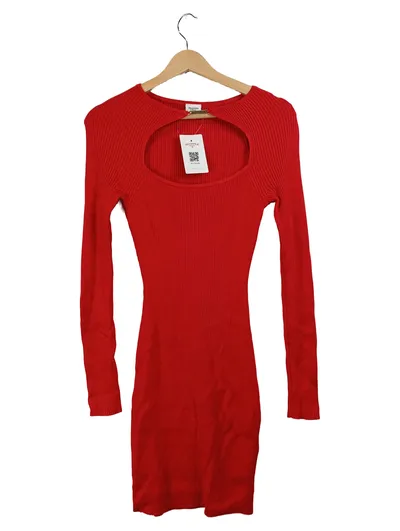 Abercrombie & Fitch Strickkleid Damen Minikleid Cut-Out Rot Gr. S 36 Rippstrick