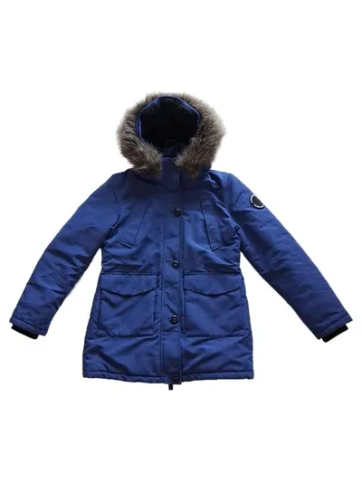 Superdry Everest Parka Damen Winterjacke Gr. 40 Blau Fellkapuze