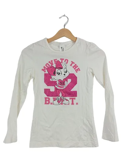 Here+There Mädchen Langarmshirt Katze Glitzer Gr. 146/152 Weiß Pink