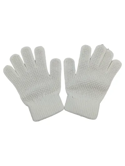 Kinder Strickhandschuhe Weiß mit Antirutsch-Noppen Einheitsgröße 16cm