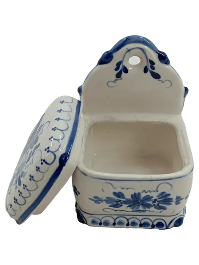 Gzhel Porzellan Wandbecher Dose Blau Weiß Handgemalt Russland 9cm
