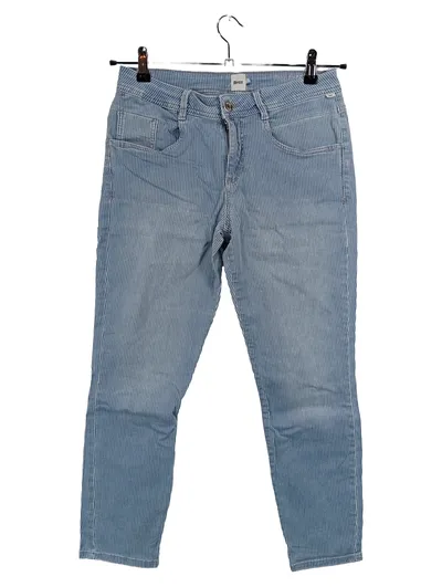 BRAX Damen Jeans Straight Leg Gr. 36 Blau Weiß Gestreift Baumwolle