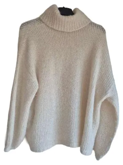EDITED Damen Rollkragen Strickpullover Gr. 38 Beige Alpaka Oversized