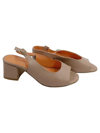Pier Lucci Damen Slingback Pumps Leder Beige Blockabsatz Gr. 36