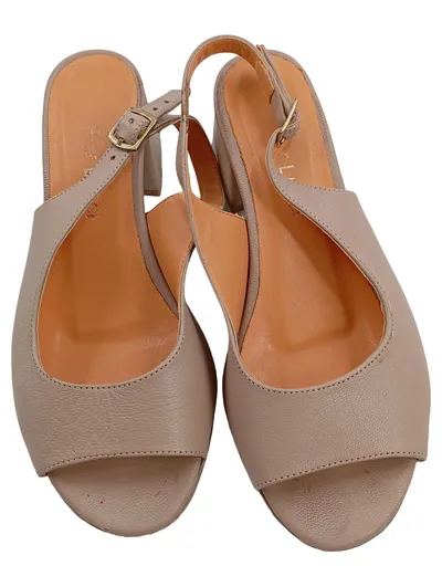 Pier Lucci Damen Slingback Pumps Leder Beige Blockabsatz Gr. 36