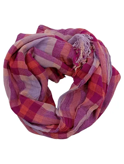 Erfurt Luxury Accessories Schal Damen kariert Pink Lila Fransen 170x48cm