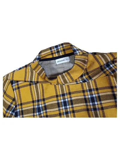 24colours Damen Crop Langarmshirt Kariert Gelb Gr. M Retro