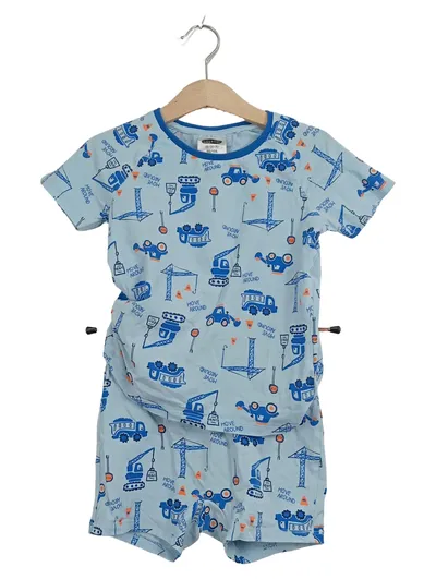 Lily & Dan Kinder Schlafanzug kurz Gr. 98-104 Blau Baustellenfahrzeuge