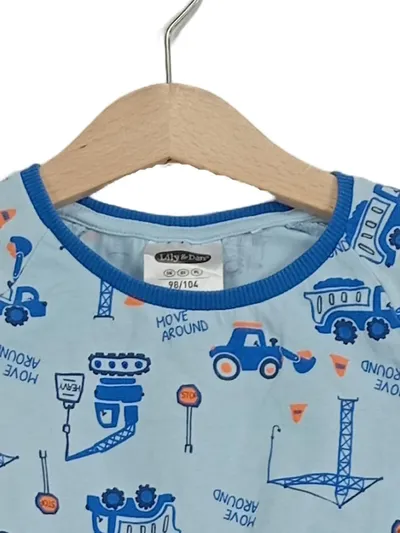Lily & Dan Kinder Schlafanzug kurz Gr. 98-104 Blau Baustellenfahrzeuge