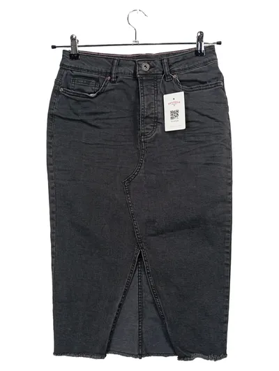 Sublevel Damen Jeansrock Bleistiftrock Midi Schlitz Grau Gr. S/36