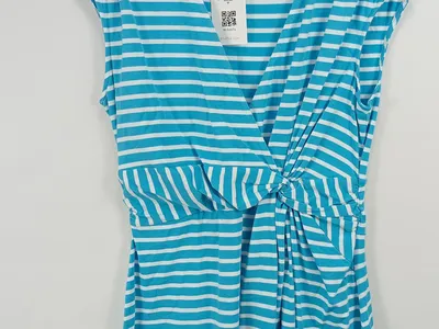 Lands' End Damen Sommerkleid Wickelkleid gestreift Türkis Gr. M
