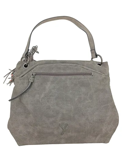 Suri Frey Damen Henkeltasche Grau Lochmuster Fransen Handtasche