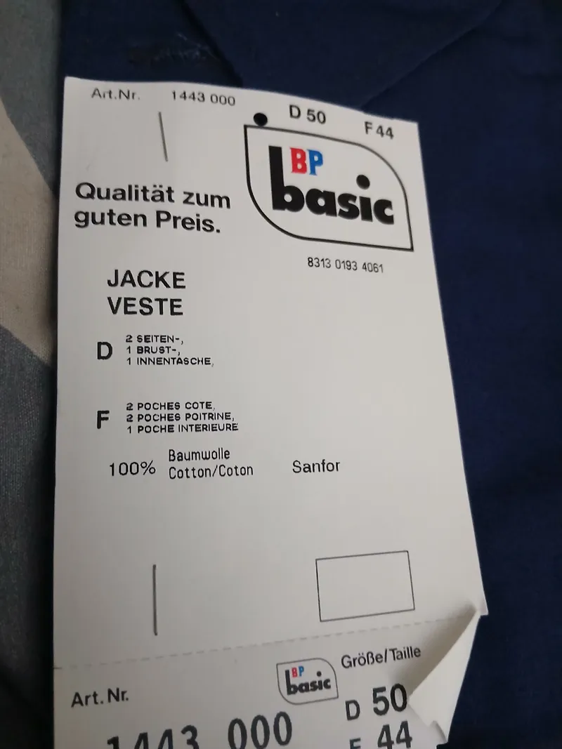 BP Basic Arbeitsjacke Herren Gr. 50 Blau 100% Baumwolle Berufskleidung 2