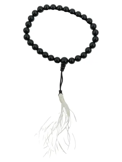 Purelei Damen Armband Halbedelstein Schwarz mit weißer Quaste elegant