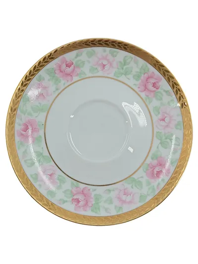 Burg Lindau Untertasse Unterteller Porzellan Rosenmuster Gold 12cm