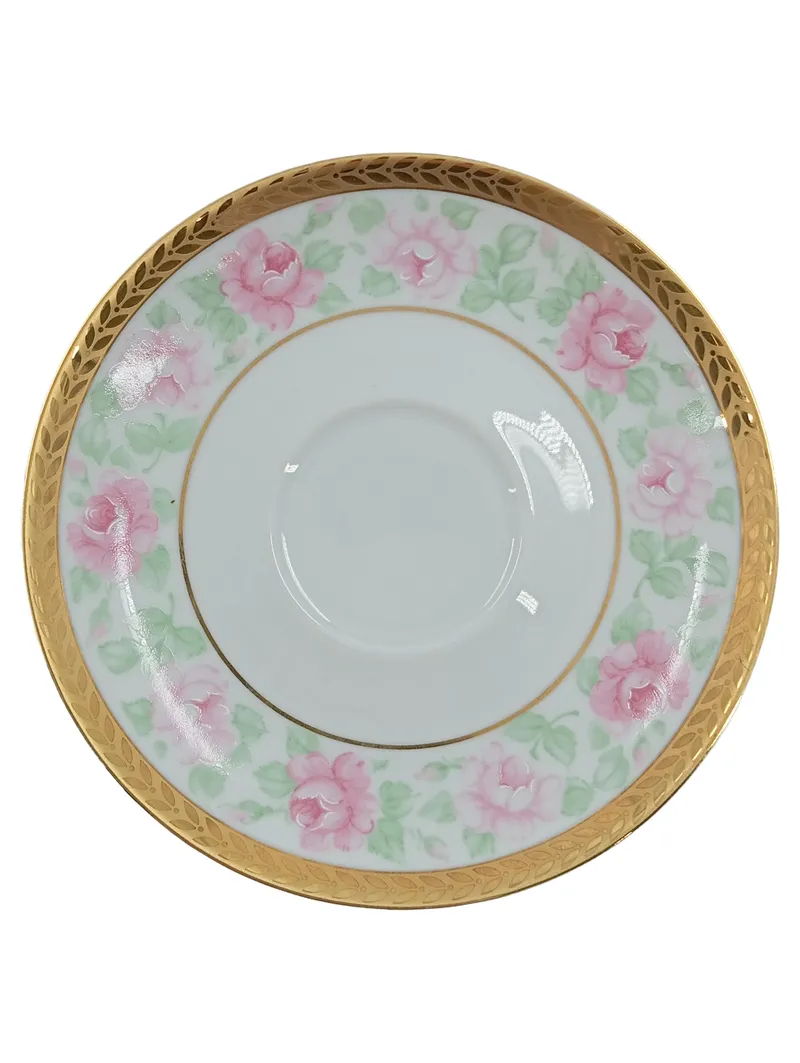 Burg Lindau Untertasse Unterteller Porzellan Rosenmuster Gold 12cm 1