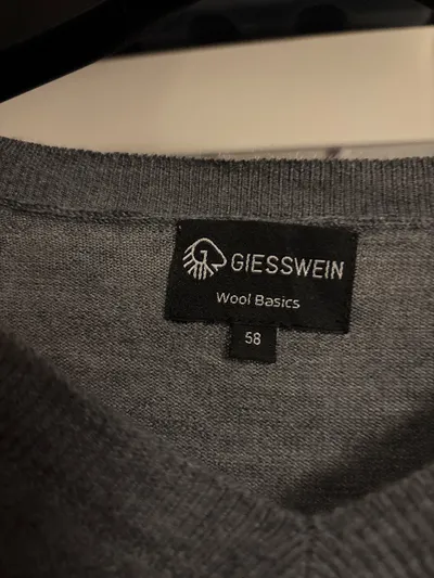 Giesswein Wool Basics Herren Pullover V-Ausschnitt Grau Gr. 58 Wolle