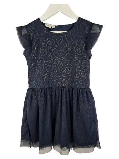 NAME IT Mädchen Festkleid Tüll Spitze Blumenmuster Blau Gr. 116 6Y