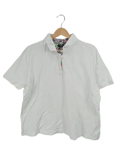 Walbusch Poloshirt Herren Gr. 48/50 Weiß Blumendetail Kurzarm