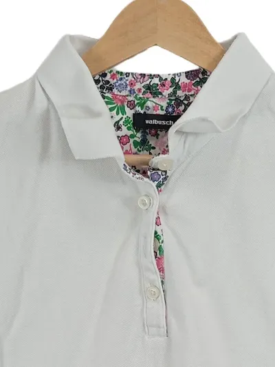 Walbusch Poloshirt Herren Gr. 48/50 Weiß Blumendetail Kurzarm