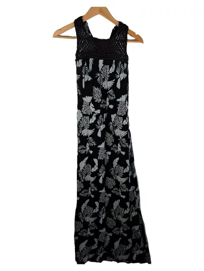 Superdry Damen Maxikleid Gr. M Schwarz Tropical Muster Bohemian Sommerkleid