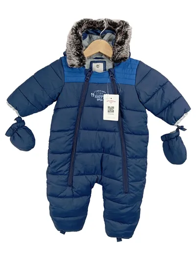 Timberland Baby Schneeanzug Gr. 74 Blau Kapuze Fäustlinge Winter