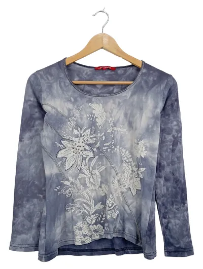Wissmach Damen Langarmshirt Blumenmotiv Tie-Dye Grau Gr. S