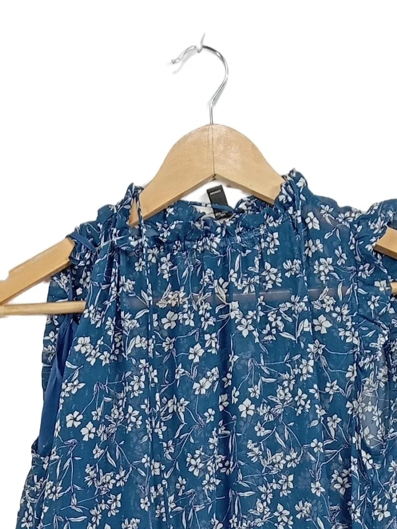 Banana Republic Damen Kleid Blumenmuster Blau Gr. M Trapez Rüschen 2