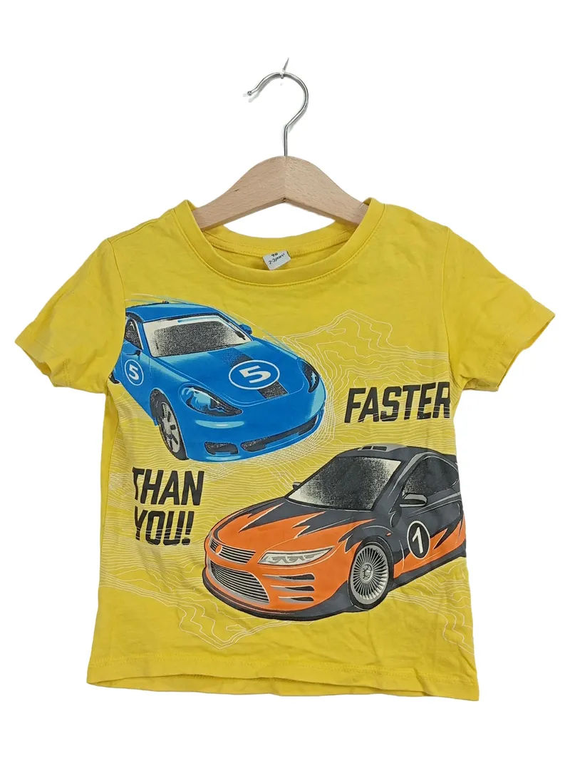 dopodopo Kinder T-Shirt Jungen Rennwagen Motiv Gelb Gr. 98 1