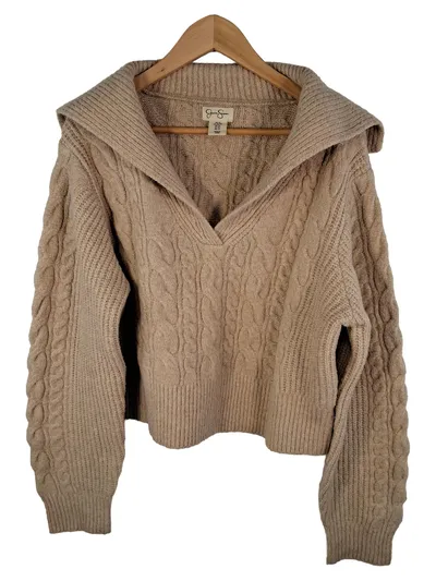 Jessica Simpson Damen Pullover Zopfmuster Strick Beige Gr. XL