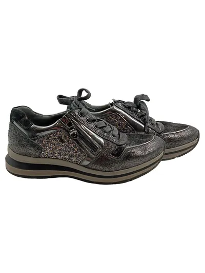 NeroGiardini Damen Sneaker Low Metallic Glitzer Silber Gr. 37 Made in Italy