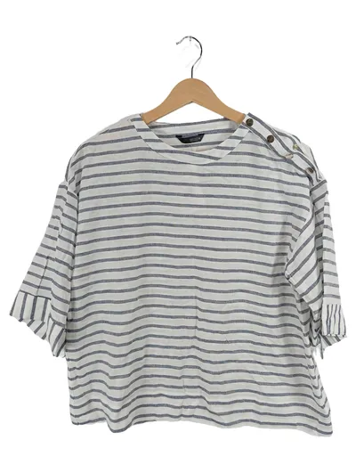 ZARA Damen Bluse Gr. S Maritim Gestreift Weiß Blau Schulterknöpfe