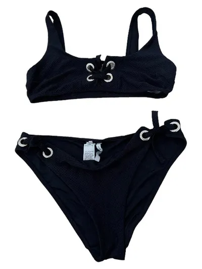 Tommy Hilfiger Bikini Damen Schwarz Schnürung Ringe Gr. 36