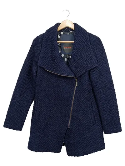 SPOOM Damen Wollmantel Gr. 34/XS Navy Fischgrät Asymmetrisch
