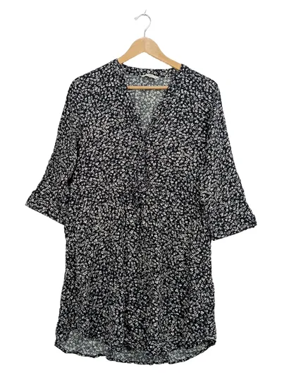 Pigalle Blusenkleid Damen Gr. 40 Blumenmuster schwarz Viskose