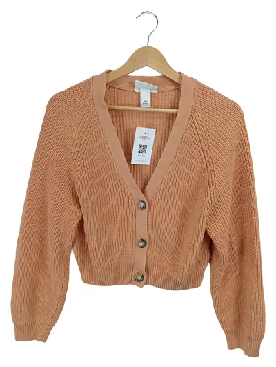 Monki Strickjacke Damen Gr. XS Cropped Cardigan Orange Knopfleiste
