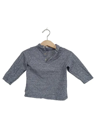 Obaïbi Langarmshirt Baby Junge Gr. 74 Grau Meliert Knopf