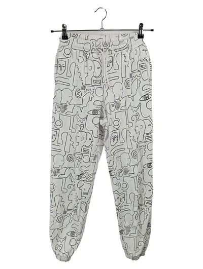 Monki Jogginghose Damen XS Weiß Abstrakt Muster Sweatpants
