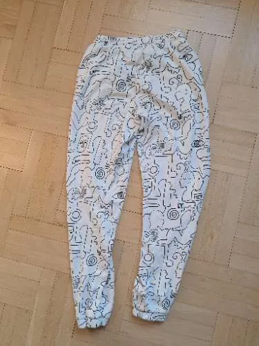Monki Jogginghose Damen XS Weiß Abstrakt Muster Sweatpants