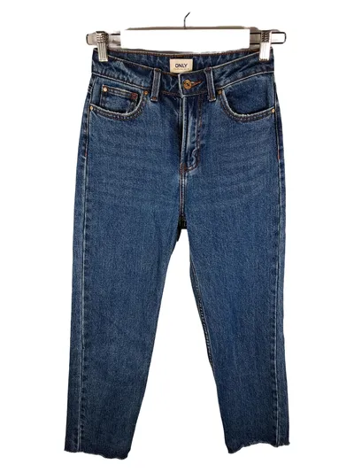 ONLY Mom Jeans Damen W25 L30 Blau High Waist Blue Denim Straight Crop