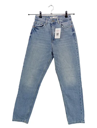 Zara Mom Jeans Damen Gr. 34 Hellblau High Waist Straight Casual