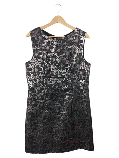 ORSAY Festliches Kleid Damen Gr. 42 Schwarz Gold Metallic Blumenmuster Jacquard