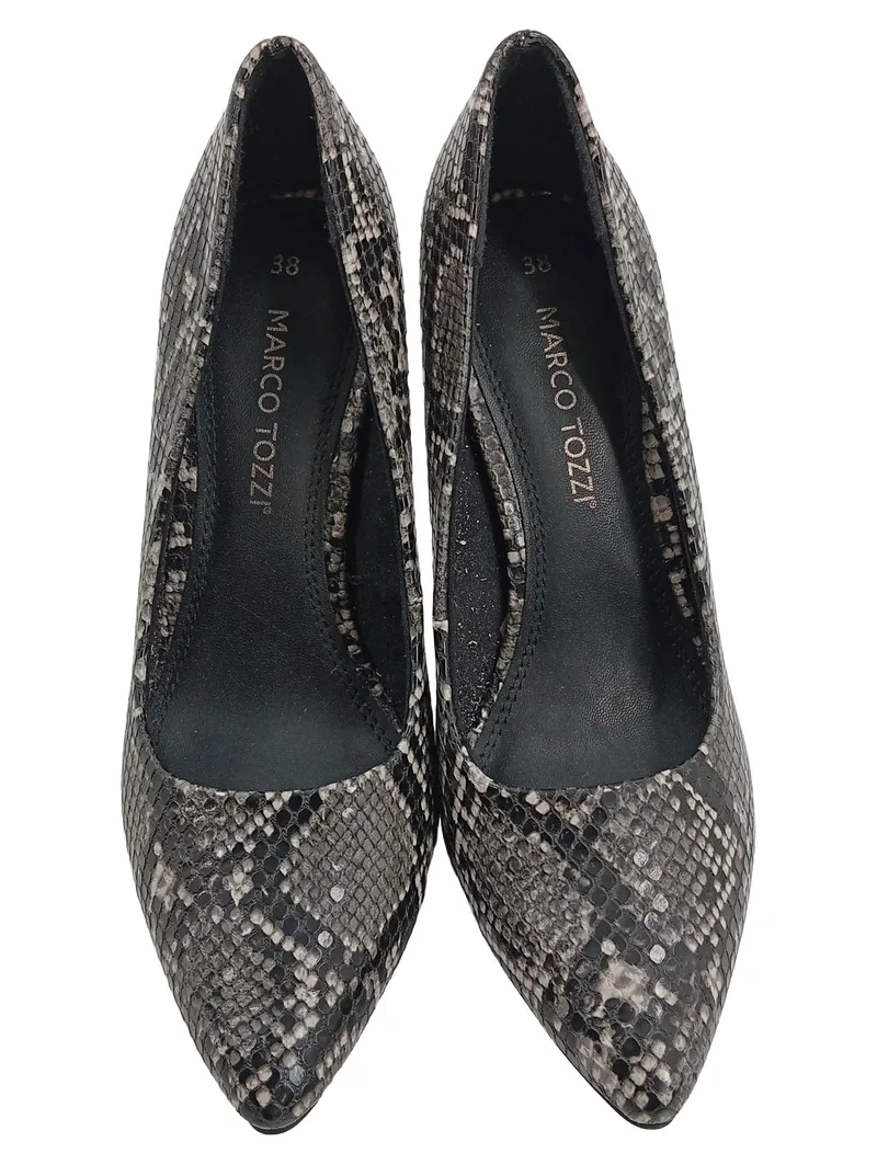 Marco Tozzi Damen Pumps Gr. 38 Schlangenoptik Grau Stiletto Animal-Print 2