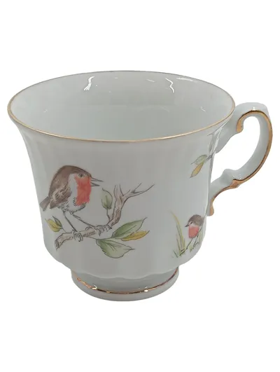 Burg Lindau Kaffeetasse Porzellan Rotkehlchen Vogel Goldrand Feines Porzellan