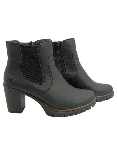 Rieker Damen Stiefeletten Chelsea Boots Blockabsatz Leder Schwarz Gr. 40